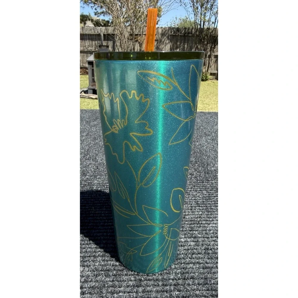 STARBUCKS 2022 SPRING TEAL FLORAL STAINLESS‎ STEEL COLD CUP TUMBLER 24 OZ. NEW